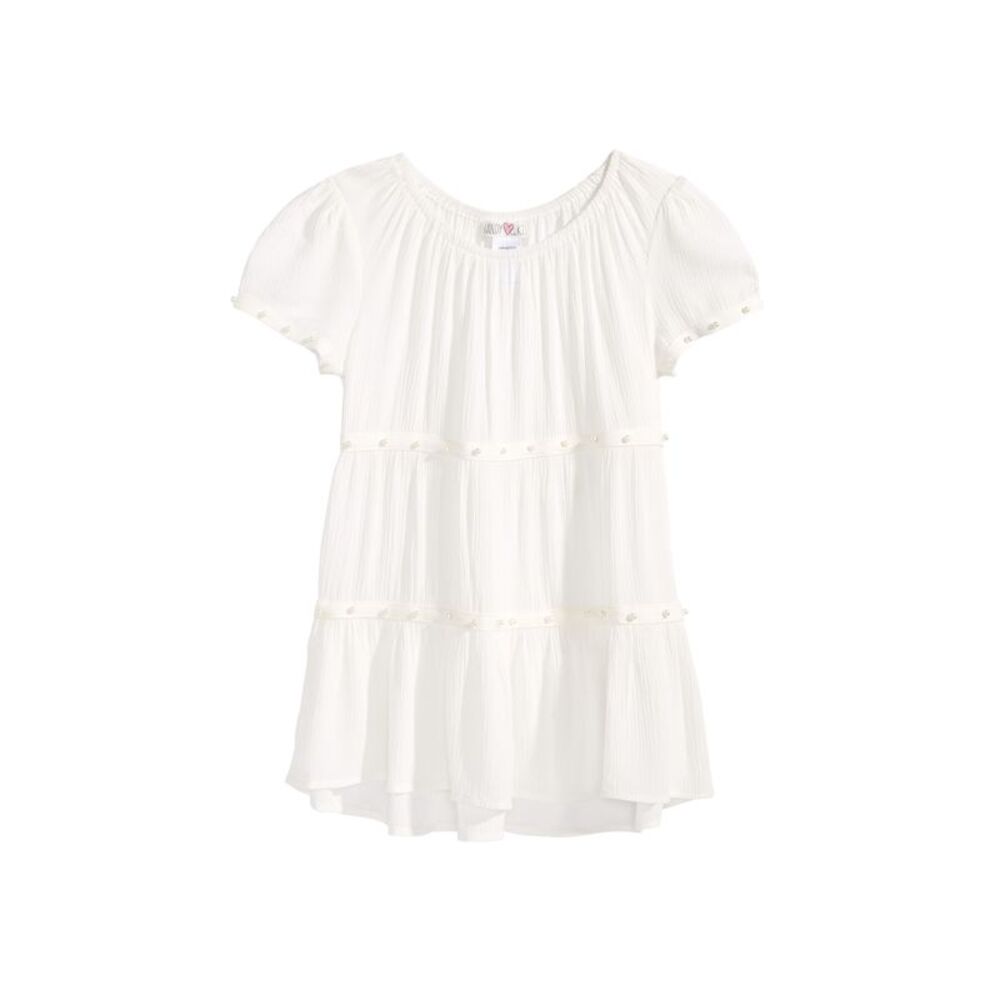 Kandy Kiss Big Girls Pearl Trim Gauze Top